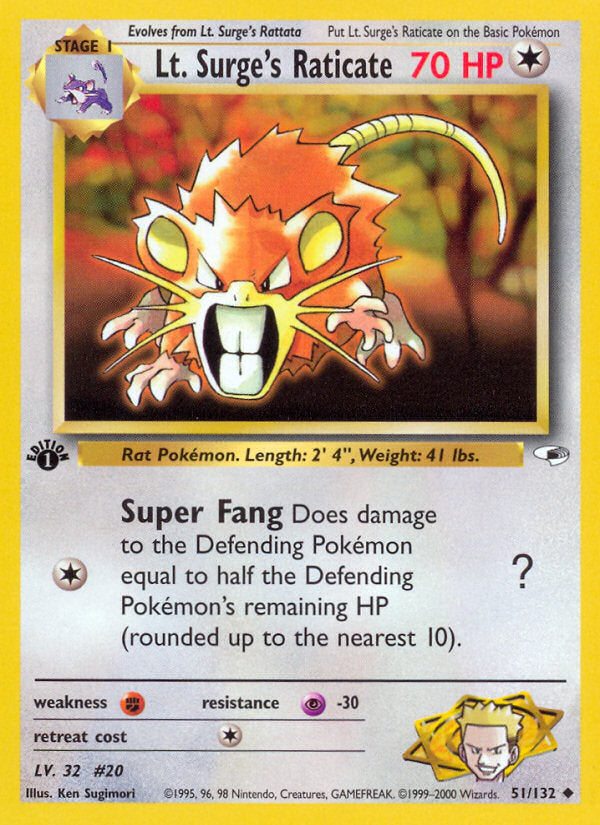 Gym Heroes Lt. Surge's Raticate #51/132 first edition